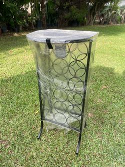 Wine holder Black Metal Side Table with Circle Pattern