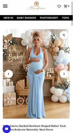 Baby Blue Ruched Bowknot Draped Halter Neck Backless Bodycon Maternity Maxi Dress