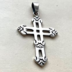 Large Sterling Silver Cross Pendant, Thick, Oversized bale For Any Size Chain Or Necklace, Weighs 11 Grams 