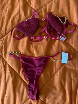 Burgundy Heart Lingerie Set with Gold Chain Detail