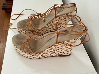 Couture Wedge Leather Sandals. Size 8.5
