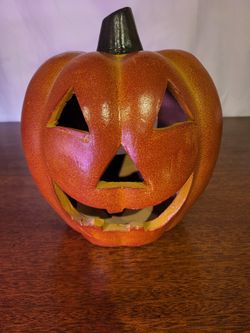 Painted terra cotta jack-o-lantern
