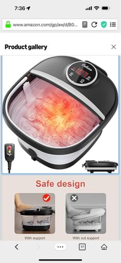 GEHONA Collapsible Foot Spa Bath with Heat, Foot Massager with Two Side Supports, Leakage Protector, Temperature Control, Bubbles, Red Light, Timer, F