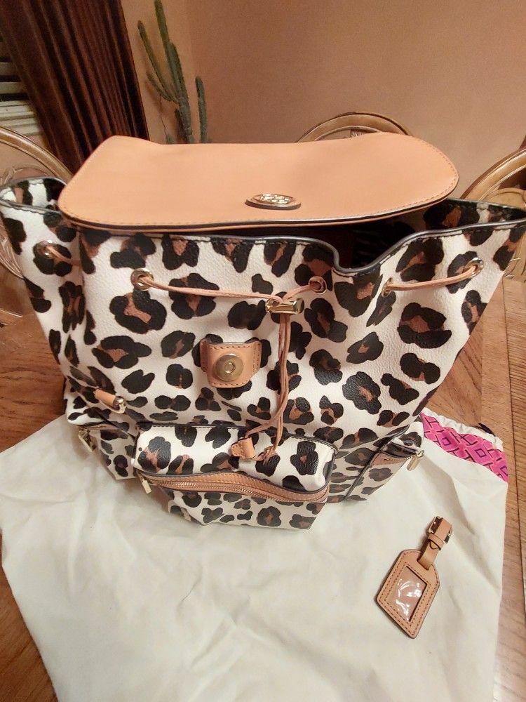 TORY BURCH - BACKPACK PURSE - COW PRINT w/LEATHER