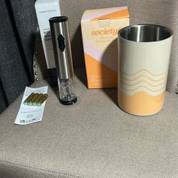 BNIB WINE CHILLER SOCIETY 6 & STAINLESS STEEL ELECTRIC WINE OPENER BY MARK & GRAHAM GREAT GIFT FOR THE WINE LOVER IN YOUR LIFE 