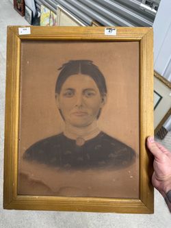 Antique Framed Portrait Drawing of a Woman
