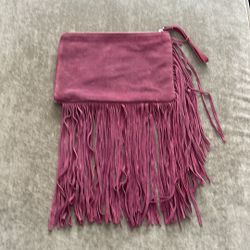ZaraBasic large suede wristlet clutch with fringe. Color- burgundy. Size- OS
