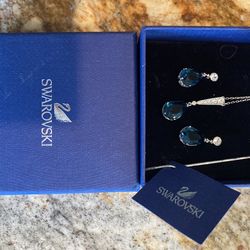 NEW Swarovski blue crystal earrings and necklace set.I