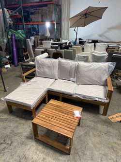 New 3pcs Outdoor Patio 77” Acacia Wood Sectional Sofa Table Ottoman