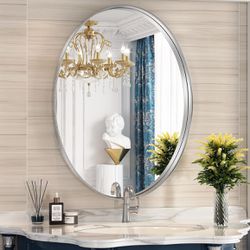 New-Silver Oval Mirror for Bathroom 22x30 Inch