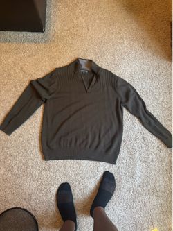 Covington Men’s Quarter Zip Knit Sweater Size Large Dark Olive Pullover EUC