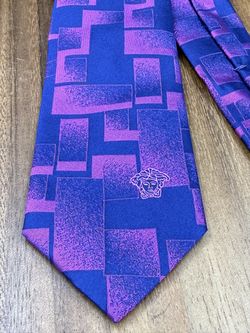 Versace Tie Medusa Head Purple Vintage Couture Y2K 2000’s Geometric Pattern