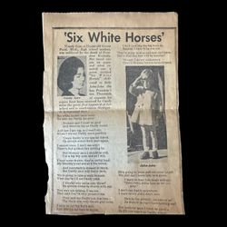 Newspaper Clipping of Six White Horses by Candy Geer