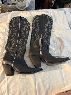 Black Leather Cowboy Boots with Embroidery
