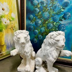 Vintage Cement Garden Lions Statues