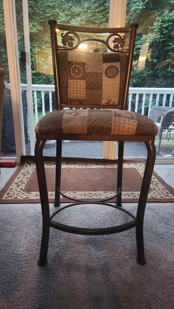 Wrought Iron Bar Stools/Counter Stools with tan/brown fabric cushion seat