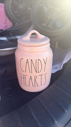 Rae Dunn Candy Hearts Pink Ceramic Canister