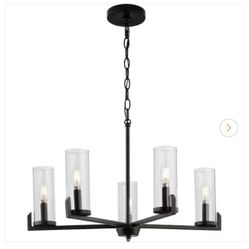 25 in. 5-Light Matte Black Modern Traditional Chandelier for Dining Room