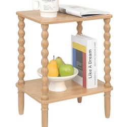 (940022) Small End Table, Couch Side Table with 2-Tier Storage Shelf, Wood Coffee Table for Bedroom, Living Room, Small Spaces (Rustic Walnut)