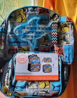 Colorblock Sharks Themed 17"" Laptop Backpack and Lunch Bag 4 piece Set $13 (One Available)