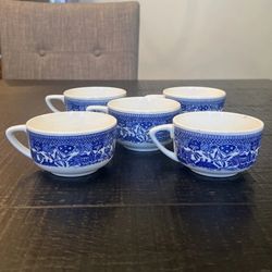 Vintage Blue Willow Breakfast Cups - Set of 5