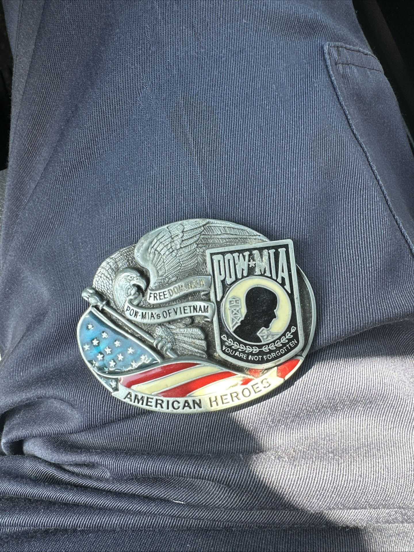 Vintage POW*MIA American Heroes Pewter Belt Buckle