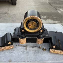 Antique French mantel clock set, likely from the mid-to-late 19th century (For Parts Or Repair)