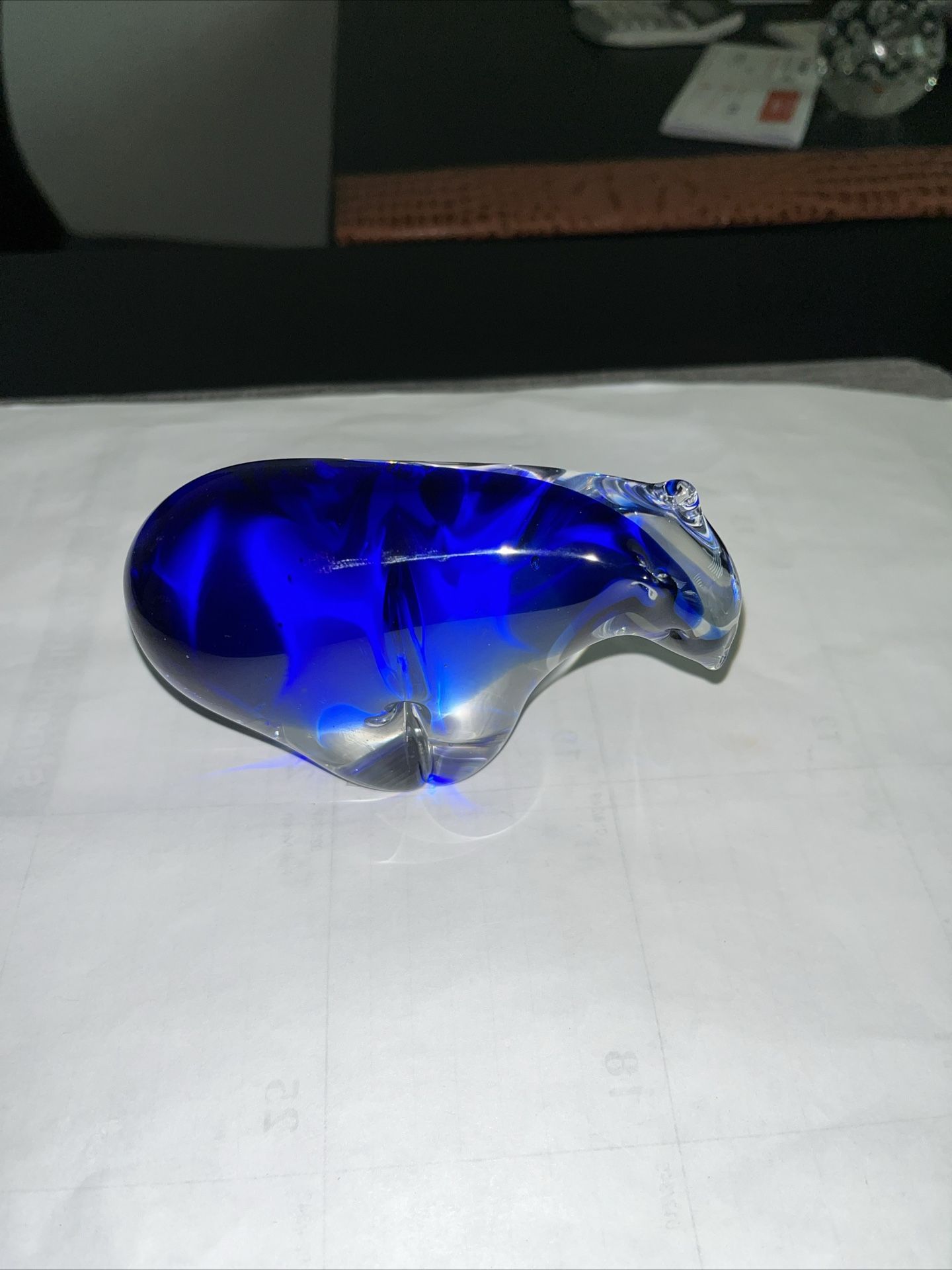 Vintage Polar Bear Hand Blown Murano Style Clear And Blue