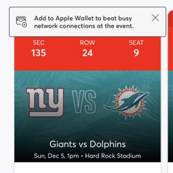 Miami Dolphins VS New York Giants With Parking 
