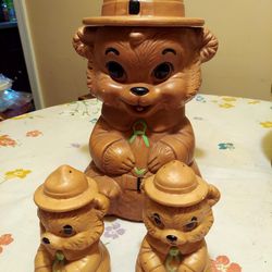 Vintage Smoky The Bear Cookie Jar , Salt And Pepper Shakers 