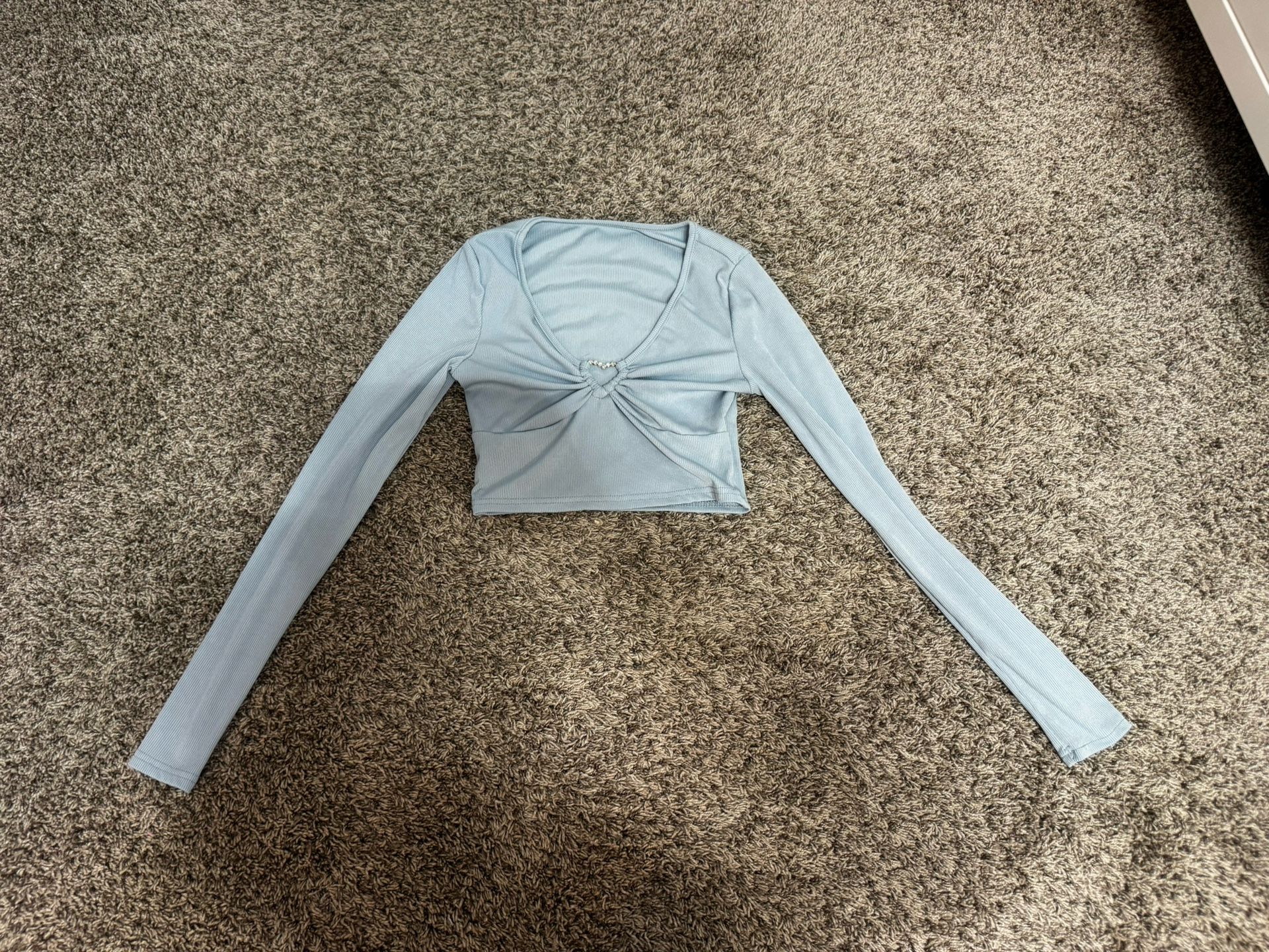 Light Blue Crop Top With Diamond Heart Detail