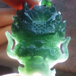 Certificate Jadeite Jade wisdom protection Green Pendant Dragon Head