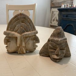 (2) TRIBAL CARVED STONE HEADS