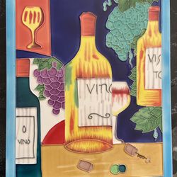 Mural Ceramic Tile Wine Battles, Grape And Glass