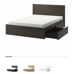 High Bed Frame With 4 Storage Boxes, Dark Brown