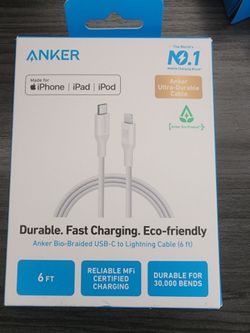 Durable. Fast Charging. Eco-friendly

Anker Bio-Braided USB-C to Lightning Cable (6 ft)