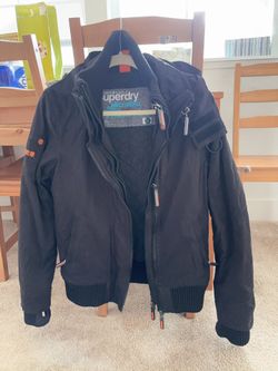  Superdry Microfiber The Windbomber Coat Women M Long Sleeve Jacket Black Windbreaker top Outwear outfit  Comes from pet free smoke free home  I no lo