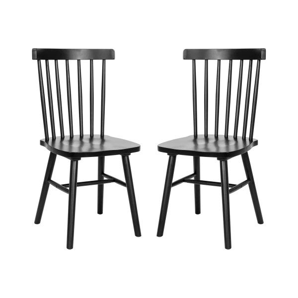 Windsor Solid Wood Dining Chairs, Armless Set of 2, Modern Kitchen/Restaurant Use – Black