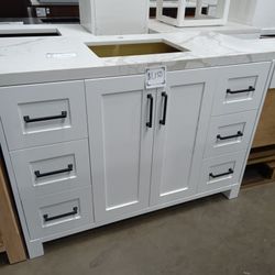 48inch White Bathroom Vanity With Quartz Top Backsplash And Sink Included 