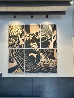 Large Black and Natural Wood Wall Art Panels
