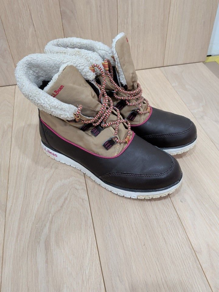 LL BEAN Women's Brown Nylon Waterproof Insulated Ultralight Pac Boots Size 9.5