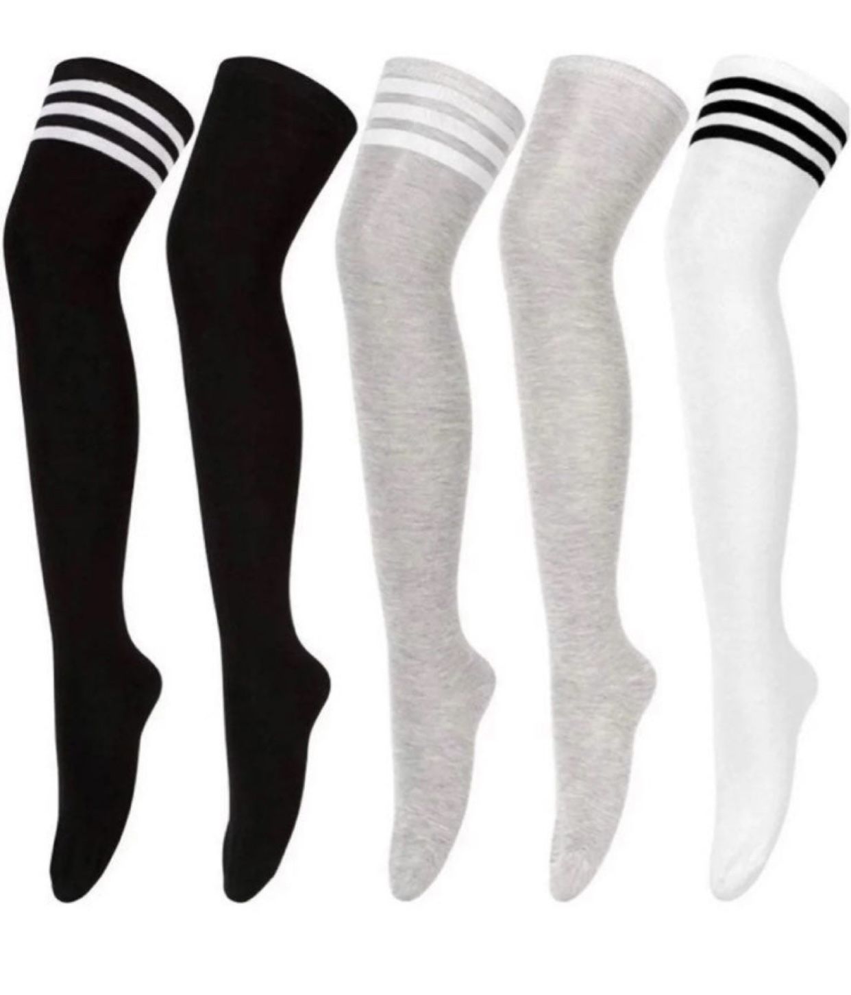 (5 pairs) Womens Thigh High Socks Over the Knee High Striped Stocking Boot Leg 