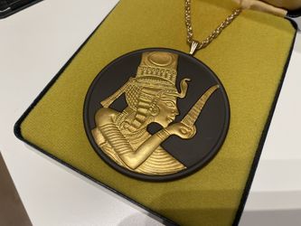 Wedgwood Gold/Black Jasper Cameo 73mm Oversized Pendant Tutankhamun Women's