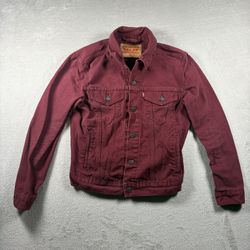 Levis Trucker Jacket Women’s Small Red Denim Jean Type III Pockets #3556