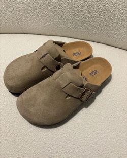 New Birkenstock Boston Suede Clogs Taupe