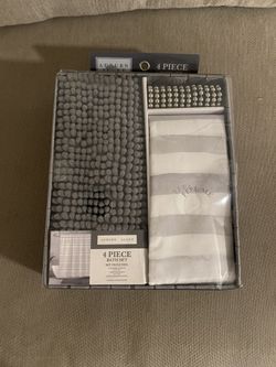 NEW Auburn Alley 4 Piece Bath Set - Gray and White
