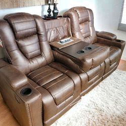 Color Options Power Reclining Brown Sofa, Power Reclining Brown Loveseat Couch ⭐$39 Down Payment with Financing ⭐ 90 Days same as cash