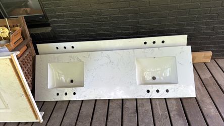 72” quartz  double vanity top with backsplash