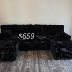 Stylish Fur-Like Jumbo Corduroy Sectional Sofa With Pullout Bed & 2 Double Storage Chaises