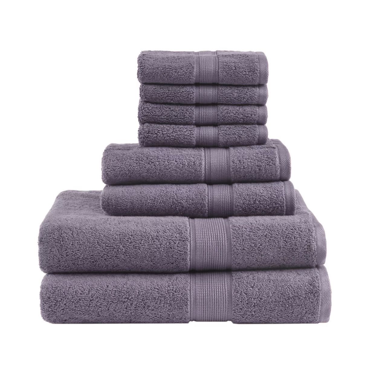 New-MADISON PARK SIGNATURE Cotton 8 Piece Towel Set with Light Purple MPS73-469